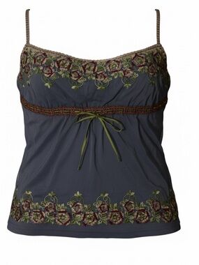 Women”s Romantic Embroidered Floral Trim Purple Camisole